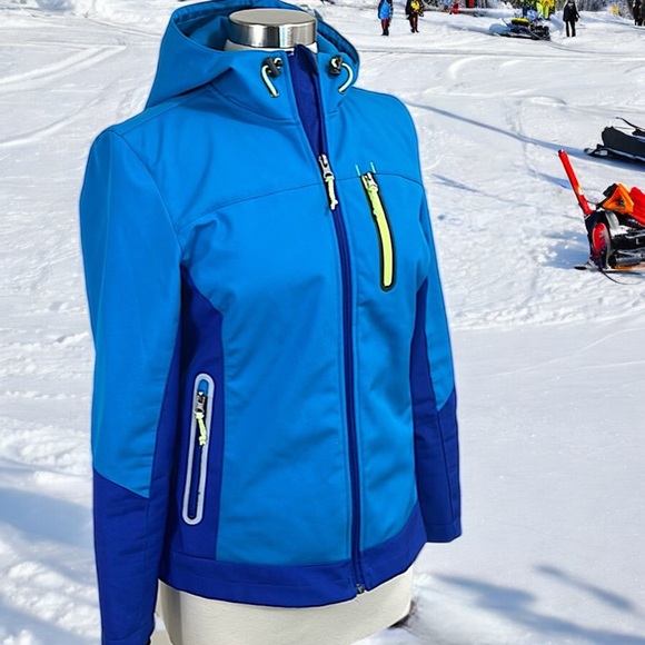 Free Country Blue/Teal Softshell Fleece-lined Hooded Jacket - Picture 5 of 16